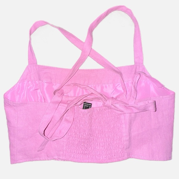 NWOT-Forever 21 Smocked Pink Tie-Back Crop Top Size Large - Picture 7 of 16